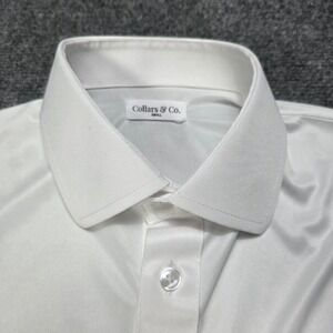 Collars & Co Dress Collar Polo Shirt White Short Sleeve Men's Small Polyester